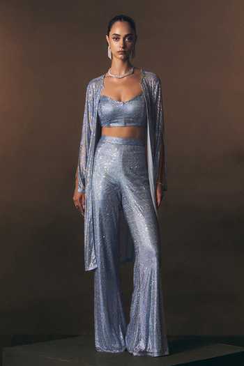 ANGAD SINGH Azure Soft Net Sharara Set