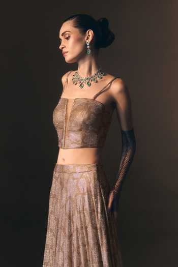 Buy_ANGAD SINGH_Gold Net Square Neck Aureate Soft Skirt And Blouse Set 