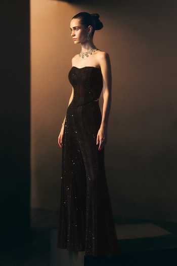 ANGAD SINGH_Black Net Sweetheart Neck Onyx Sequined Soft Top And Sharara Set _Online_at_Aza_Fashions