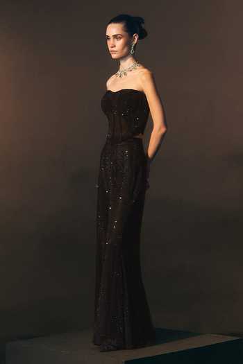 Shop_ANGAD SINGH_Black Net Sweetheart Neck Onyx Sequined Soft Top And Sharara Set _Online_at_Aza_Fashions