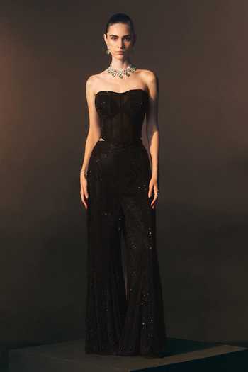 ANGAD SINGH Onyx Sequined Soft Net Top & Sharara Set