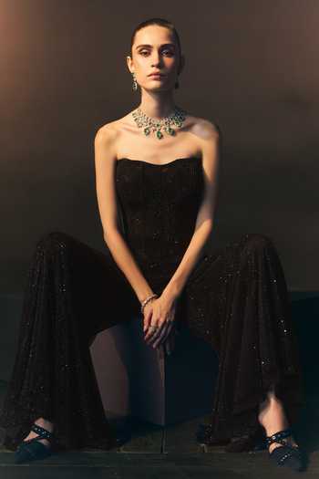 Buy_ANGAD SINGH_Black Net Sweetheart Neck Onyx Sequined Soft Top And Sharara Set 