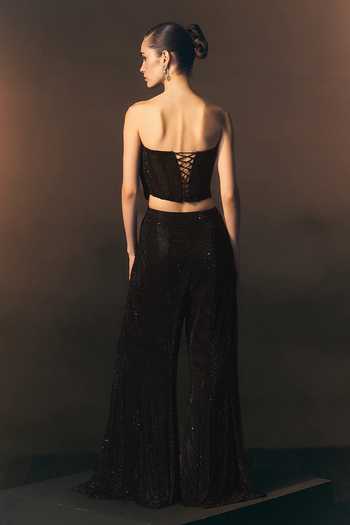 ANGAD SINGH Onyx Sequined Soft Net Top & Sharara Set