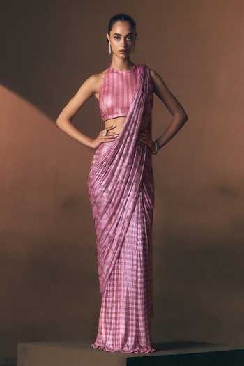 ANGAD SINGH Coral Soft Net Saree & Blouse