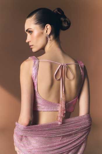 Buy_ANGAD SINGH_Pink Net Halter Neck Coral Soft Saree And Blouse 