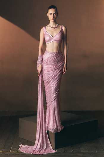 ANGAD SINGH Rose Soft Net Pre-Draped Saree & Blouse Set