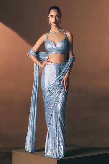 ANGAD SINGH Lagoon Soft Net Saree & Blouse