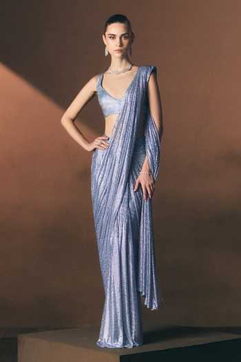 ANGAD SINGH Glacier Soft Net Saree & Blouse Set
