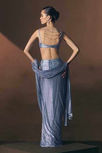 ANGAD SINGH Glacier Soft Net Saree & Blouse Set