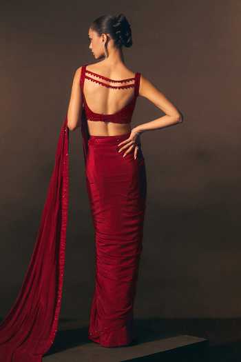 ANGAD SINGH Rouge Tonal Embroidered Saree & Blouse Set