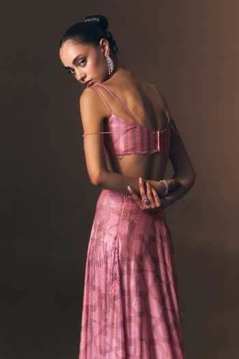 Buy_ANGAD SINGH_Pink Net Sweetheart Neck Peony Soft Lehenga And Blouse Set _Online_at_Aza_Fashions