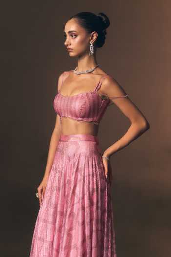 Shop_ANGAD SINGH_Pink Net Sweetheart Neck Peony Soft Lehenga And Blouse Set _Online_at_Aza_Fashions