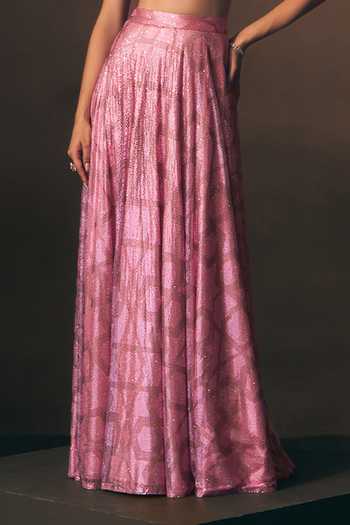 Buy_ANGAD SINGH_Pink Net Sweetheart Neck Peony Soft Lehenga And Blouse Set 