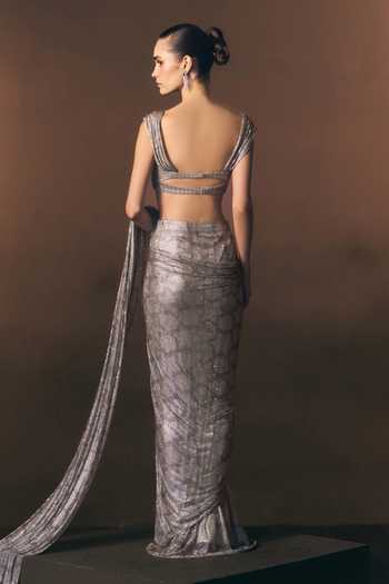 ANGAD SINGH Argent Soft Net Saree & Blouse