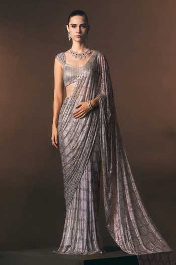ANGAD SINGH Argent Soft Net Saree & Blouse