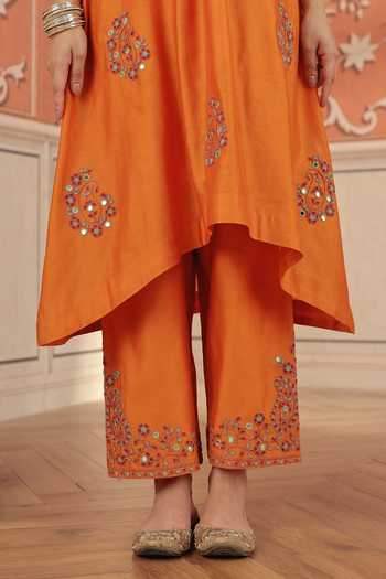 Dohr India Orange Silk, Chanderi, Cotton V-neck Nira Kurta Set Online at Aza Fashions Dohr India_Orange Silk, Chanderi, Cotton V-neck Nira Kurta Set _Online_at_Aza_Fashions
