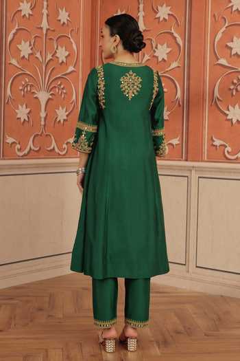 Dohr India Lehar Silk Chanderi Embroidered Kurta Set 