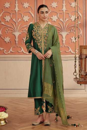 Dohr India Veera Mirror Work Silk Chanderi Kurta Set 