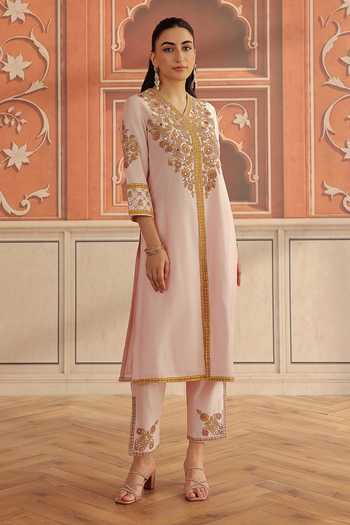 Buy Dohr India Pink , Cotton, , V-neck Veera Kurta Set Buy_Dohr India_Pink , Cotton, , V-neck Veera Kurta Set