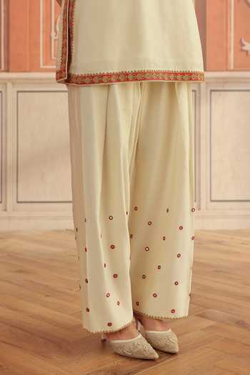 Dohr India Ivory Silk, Chanderi, Cotton V-neck Rasa Mirror Work Kurta Set Online at Aza Fashions Dohr India_Ivory Silk, Chanderi, Cotton V-neck Rasa Mirror Work Kurta Set _Online_at_Aza_Fashions