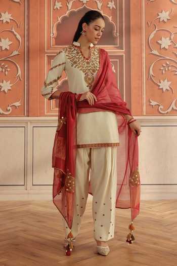 Dohr India Rasa Mirror Work Silk Chanderi Kurta Set 