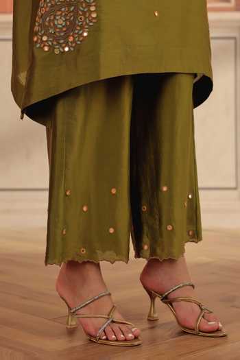 Buy Dohr India Olive Green Silk, Chanderi, Cotton V-neck, Yes Avin Kurta Set Online at Aza Fashions Buy_Dohr India_Olive Green Silk, Chanderi, Cotton V-neck, Yes Avin Kurta Set _Online_at_Aza_Fashions