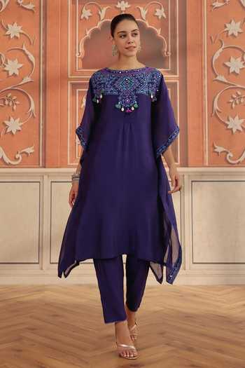 Dohr India Maheen Mul Chanderi Kaftan & Pant Set 