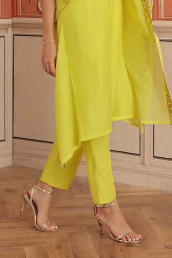 Dohr India Green Silk, Cotton, Chanderi Round Neck Maheen Mul Kaftan And Pant Set Online at Aza Fashions Dohr India_Green Silk, Cotton, Chanderi Round Neck Maheen Mul Kaftan And Pant Set _Online_at_Aza_Fashions