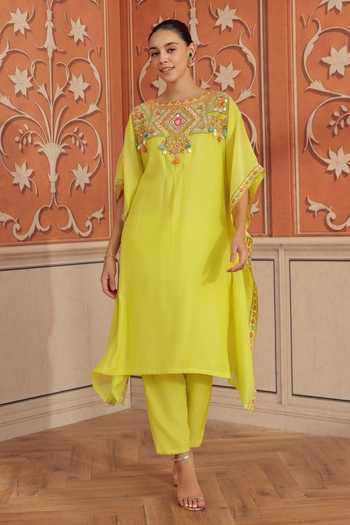 Dohr India Maheen Mul Chanderi Kaftan & Pant Set 