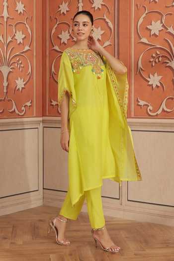 Dohr India Maheen Mul Chanderi Kaftan & Pant Set 