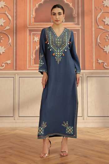 Dohr India Zeva Embroidered Mul Chanderi Kaftan 