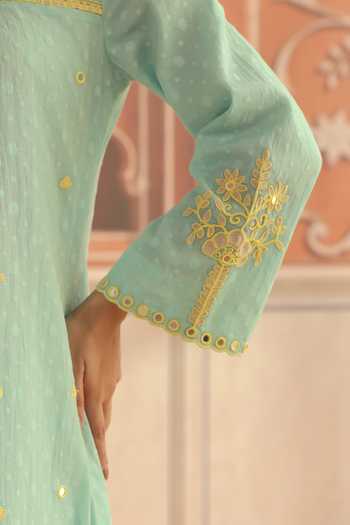 Dohr India Blue Jacquard, Cotton, Silk V-neck Avena Kurta Set Online at Aza Fashions Dohr India_Blue Jacquard, Cotton, Silk V-neck Avena Kurta Set _Online_at_Aza_Fashions