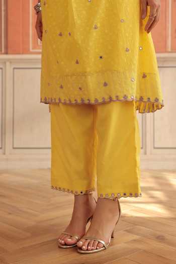 Dohr India Yellow Jacquard, Cotton, Silk V-neck Avena Kurta Set Online at Aza Fashions Dohr India_Yellow Jacquard, Cotton, Silk V-neck Avena Kurta Set _Online_at_Aza_Fashions