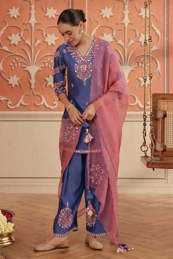 Dohr India Arushi Silk Chanderi & Organza Stripe Kurta Set 