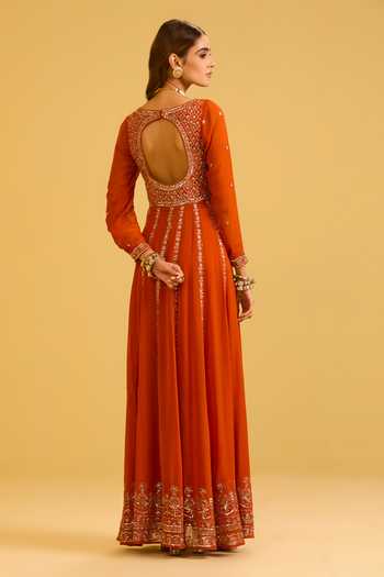 Esha Koul Rust Orange Anarkali Set
