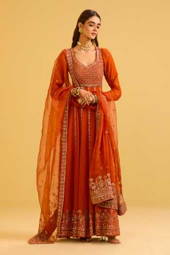 Esha Koul Rust Orange Anarkali Set