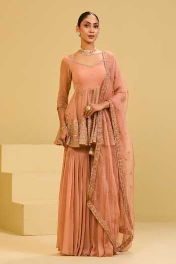 Esha Koul Peach Peplum Kurta Set