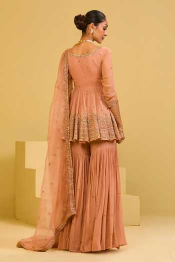 Esha Koul Peach Peplum Kurta Set