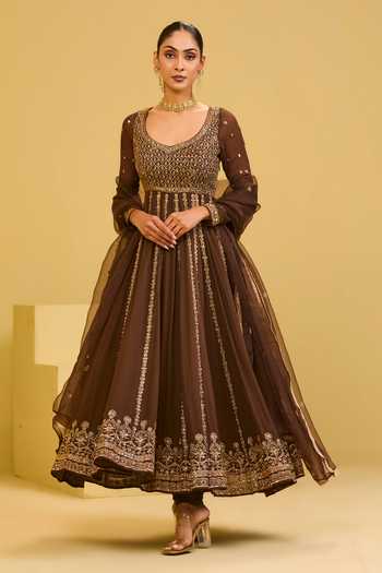 Esha Koul Brown Embroidered Anarkali Set