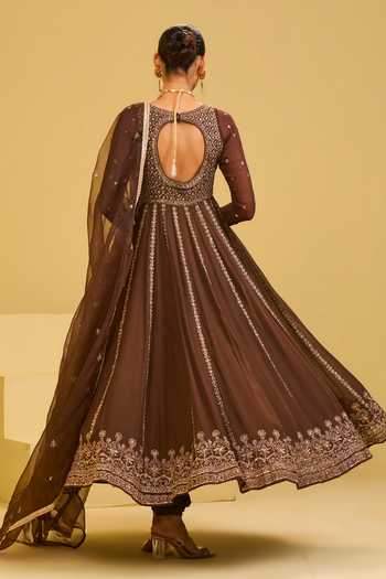 Esha Koul Brown Embroidered Anarkali Set