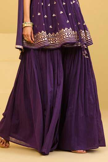 Buy Esha Koul Purple Cotton, Crepe Square Neck, Yes Mal Kurta Sharara Set Buy_Esha Koul_Purple Cotton, Crepe Square Neck, Yes Mal Kurta Sharara Set
