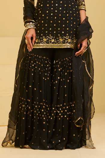 Esha Koul Black Organza, Georgette Scoop Neck, Yes Kurta Sharara Set at Aza Fashions Esha Koul_Black Organza, Georgette Scoop Neck, Yes Kurta Sharara Set _at_Aza_Fashions