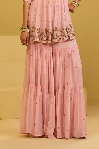 Shop Esha Koul Pink Georgette V-neck, Yes Baby Kurta And Sharara Set Online at Aza Fashions Shop_Esha Koul_Pink Georgette V-neck, Yes Baby Kurta And Sharara Set _Online_at_Aza_Fashions