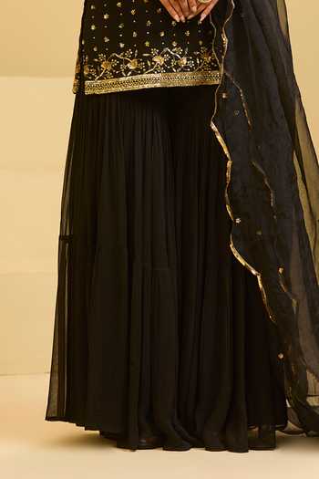 Shop Esha Koul Black Organza, Georgette Sweetheart Neck Embroidered Kurta And Sharara Set Online at Aza Fashions Shop_Esha Koul_Black Organza, Georgette Sweetheart Neck Embroidered Kurta And Sharara Set _Online_at_Aza_Fashions