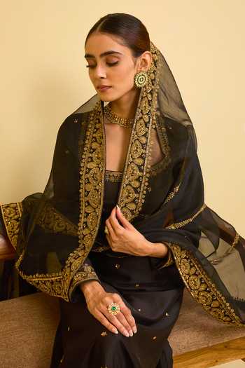 Buy Esha Koul Black Organza, Chanderi, Crepe, Lycra Square Embroidered Kurta Churidar Set Online at Aza Fashions Buy_Esha Koul_Black Organza, Chanderi, Crepe, Lycra Square Embroidered Kurta Churidar Set _Online_at_Aza_Fashions