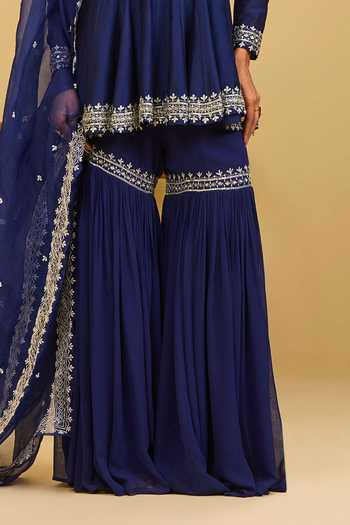 Buy Esha Koul Navy Organza, Georgette, Chanderi, Crepe Embroidered Peplum Kurta And Sharara Set Online at Aza Fashions Buy_Esha Koul_Navy Organza, Georgette, Chanderi, Crepe Embroidered Peplum Kurta And Sharara Set _Online_at_Aza_Fashions