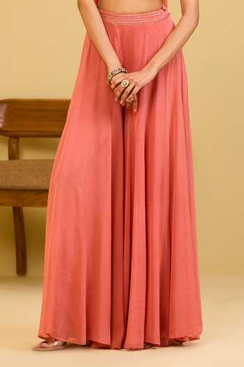 Esha Koul Coral Georgette, Net V-neck Palazzo And Blouse Set at Aza Fashions Esha Koul_Coral Georgette, Net V-neck Palazzo And Blouse Set _at_Aza_Fashions