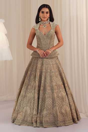 K&A By Karishma and Ashita Embroidered Corset & Lehenga Set 