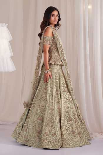 K&A By Karishma and Ashita Green Silk Zari, Mirrors Sweetheart Neck Hand Embellished Corset Lehenga Set Online at Aza Fashions K&A By Karishma and Ashita_Green Silk Zari, Mirrors Sweetheart Neck Hand Embellished Corset Lehenga Set _Online_at_Aza_Fashions
