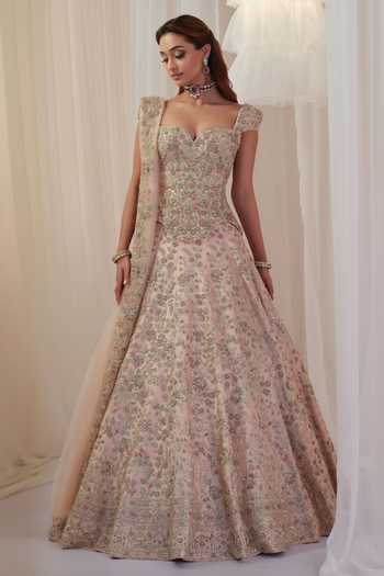 K&A By Karishma and Ashita Raw Silk Embroidered Corset Lehenga Set 